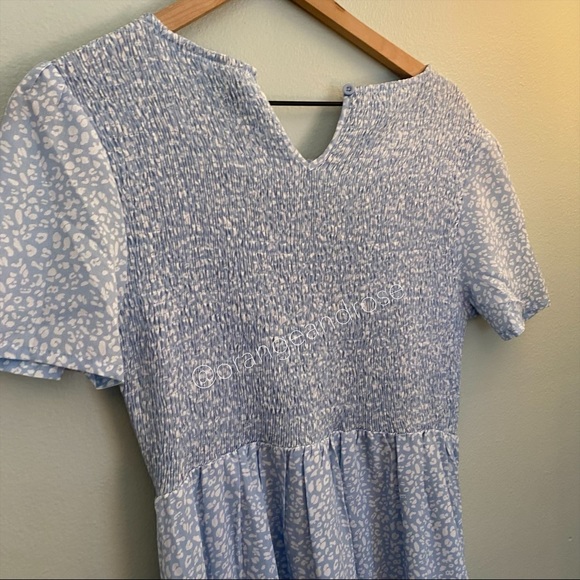 Zattcas Blue White Leopard Animal Cheetah Print Smocked Maxi Dress Comfy Medium - Picture 6 of 11